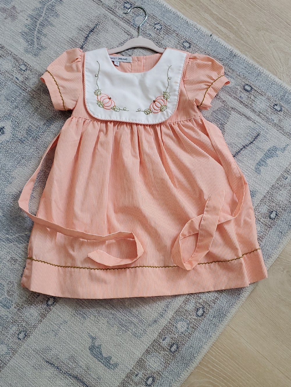 Sweet Dreams Girls Embroidered Pumpkin Fall Harvest Dress Sz3